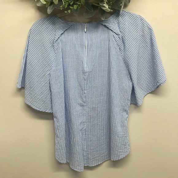 Ivanka Trump Blue and White Striped Short Flutter Sleeve Blouse Lace S - Picture 2 of 15